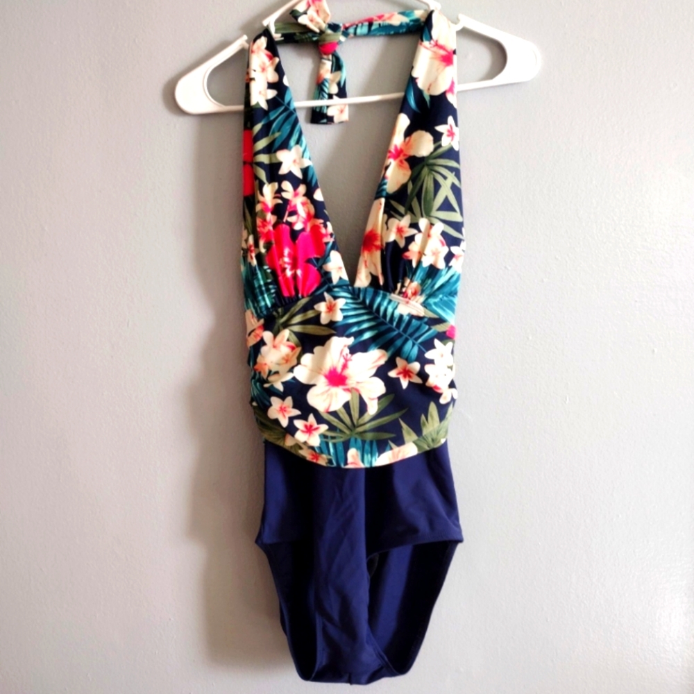 Floral and Navy One Piece Swimsuit